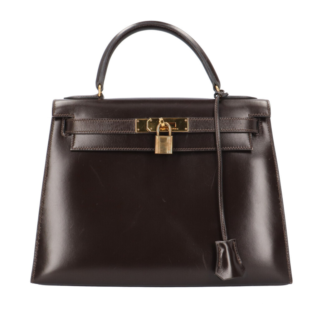 Hermes Kelly 28 Handbag, Box Calf Leather, Brown, Women's HERMES